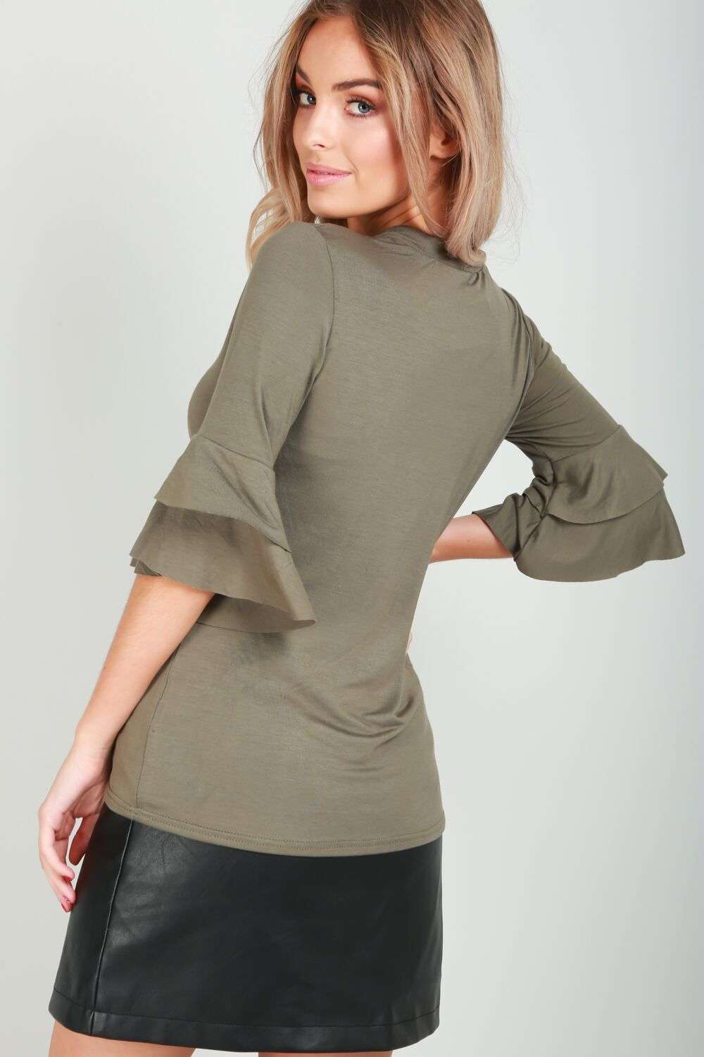 Sienna Choker Neck Jersey Flare Sleeve Top - bejealous-com