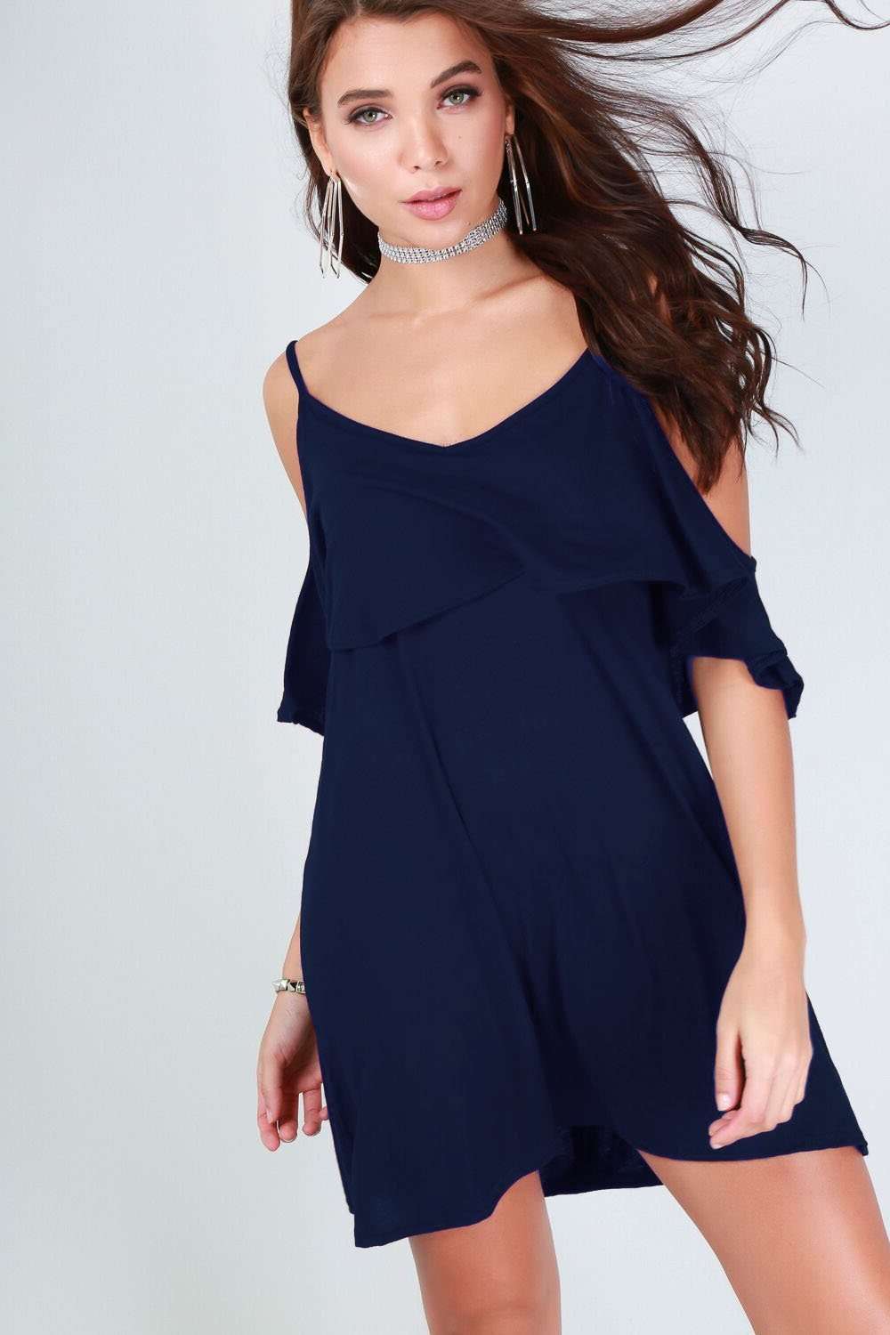 Sienna Strappy Cold Shoulder Frill Mini Dress - bejealous-com