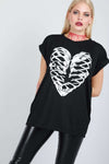 Skeleton Heart Graphic Print Baggy Tshirt - bejealous-com