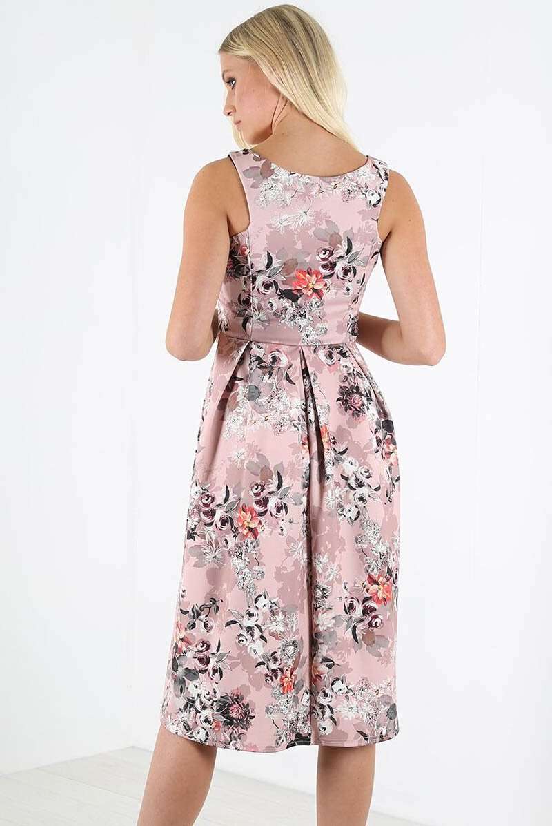 Sleeveless Floral Print Midi Skater Dress - bejealous-com