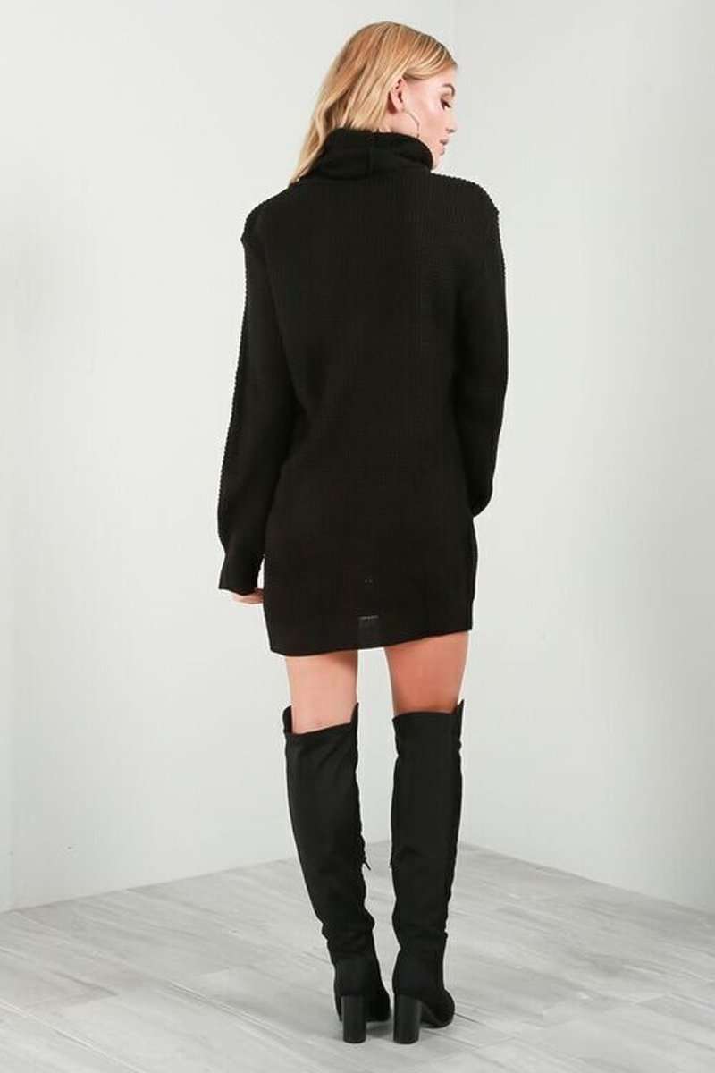 Long Sleeve Turtle Neck Knitted Dress - bejealous-com