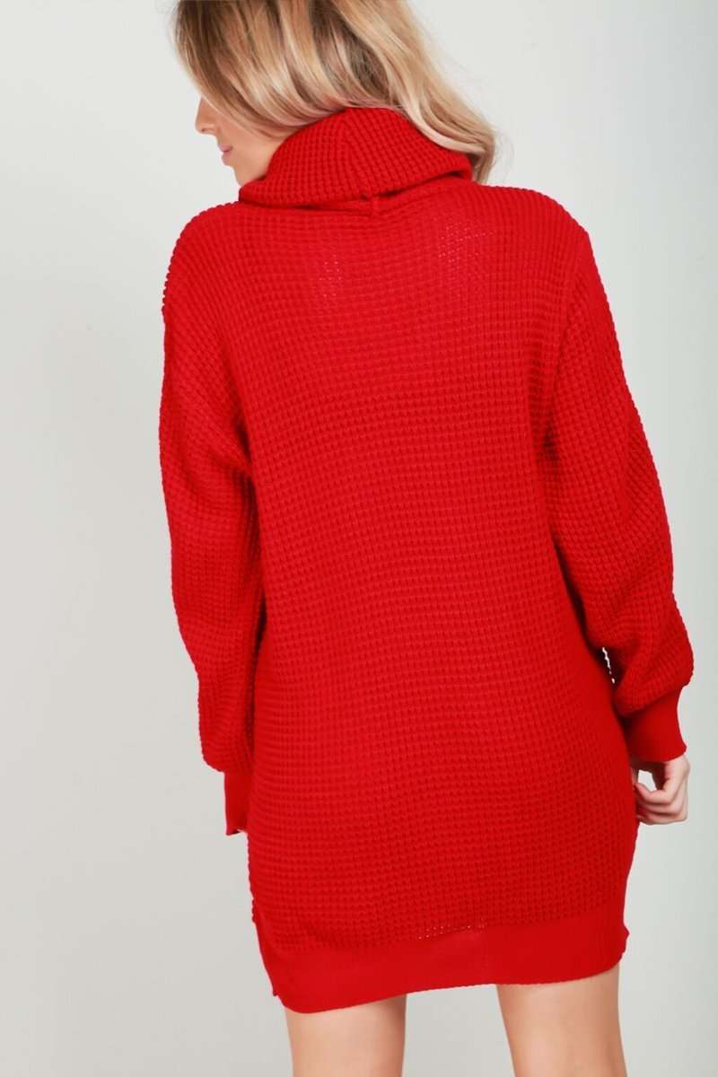 Long Sleeve Turtle Neck Knitted Dress - bejealous-com
