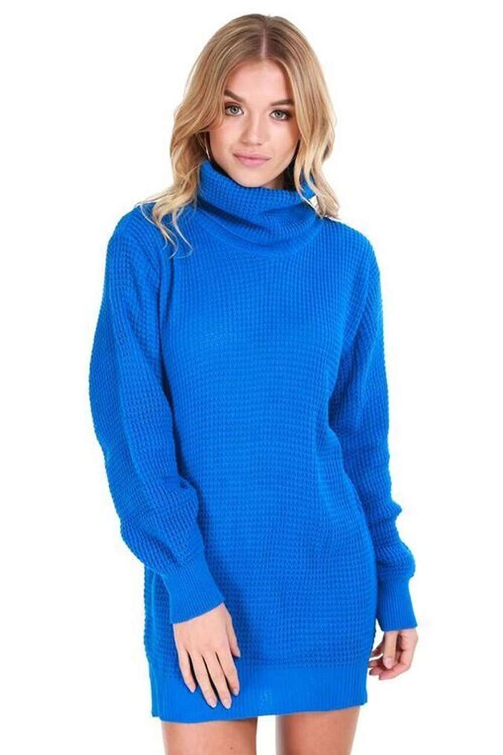 Long Sleeve Turtle Neck Knitted Dress - bejealous-com