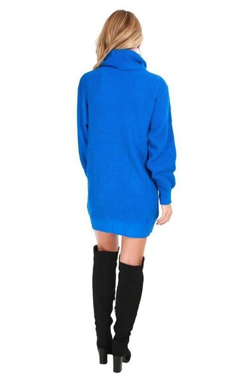 Long Sleeve Turtle Neck Knitted Dress - bejealous-com