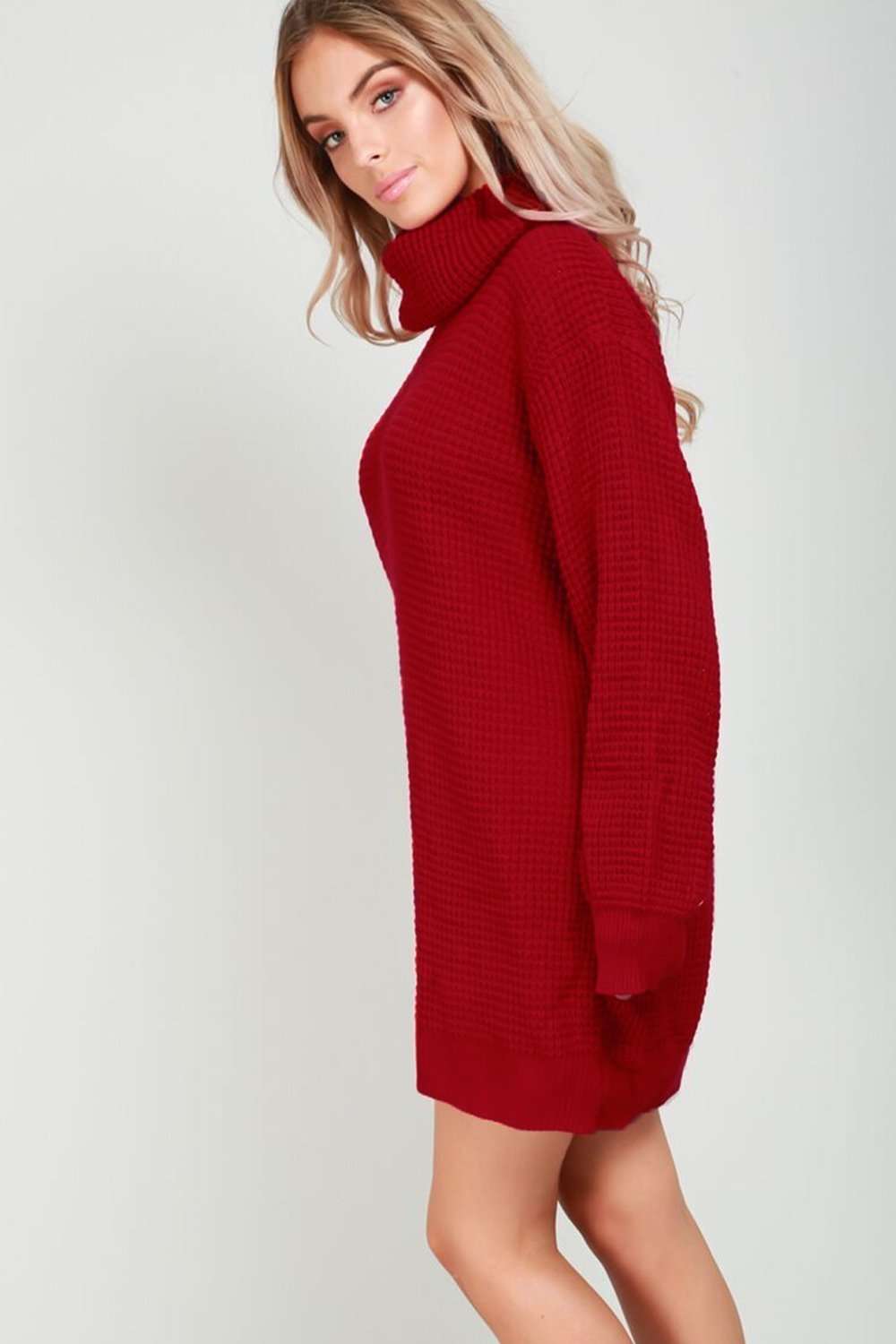 Long Sleeve Turtle Neck Knitted Dress - bejealous-com
