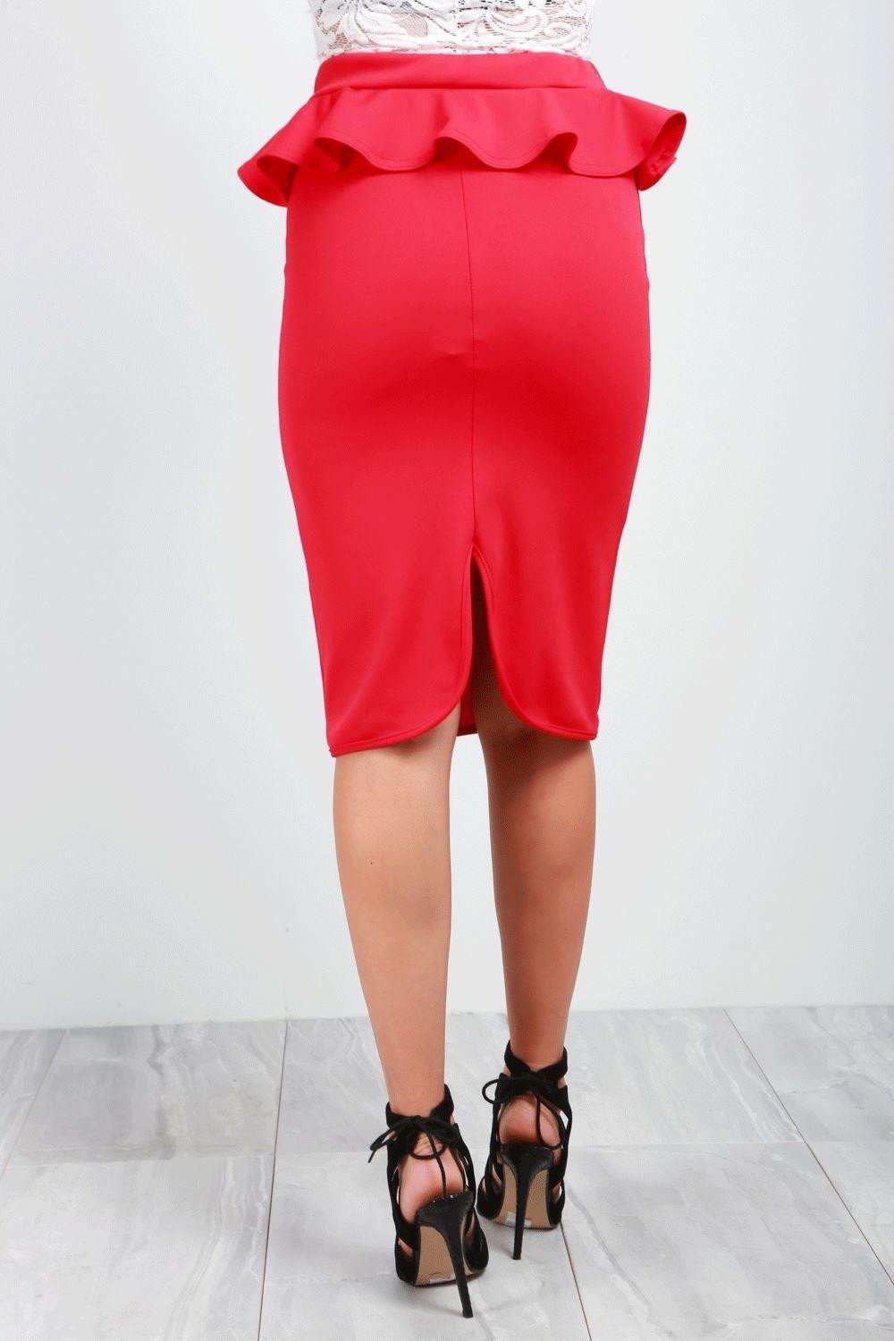 Vee High Waisted Peplum Frill Midi Skirt - bejealous-com
