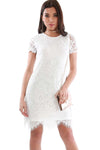 White Lace Scallop Hem Mini Shift Dress - bejealous-com