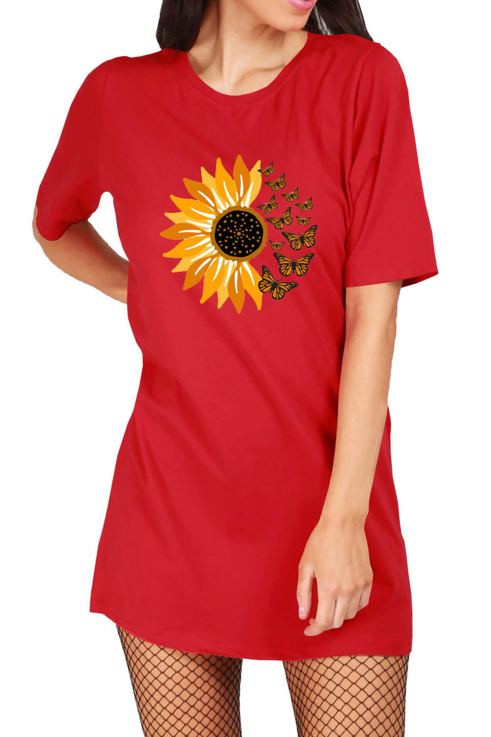 Lina Sunflower Butterfly Baggy T Shirt Dress