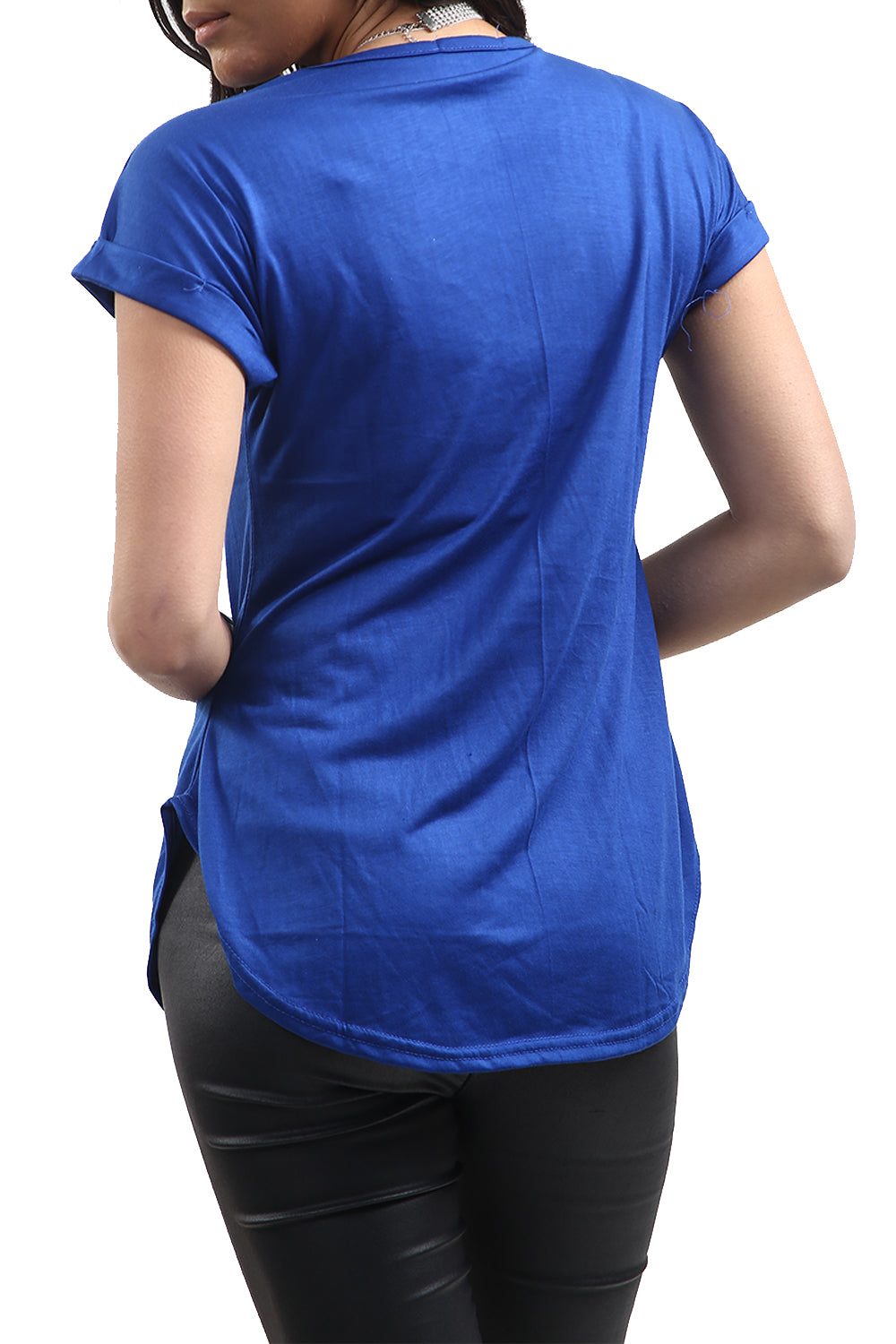 Lisa Multi Color Butterfly Curved Hem Basic Top