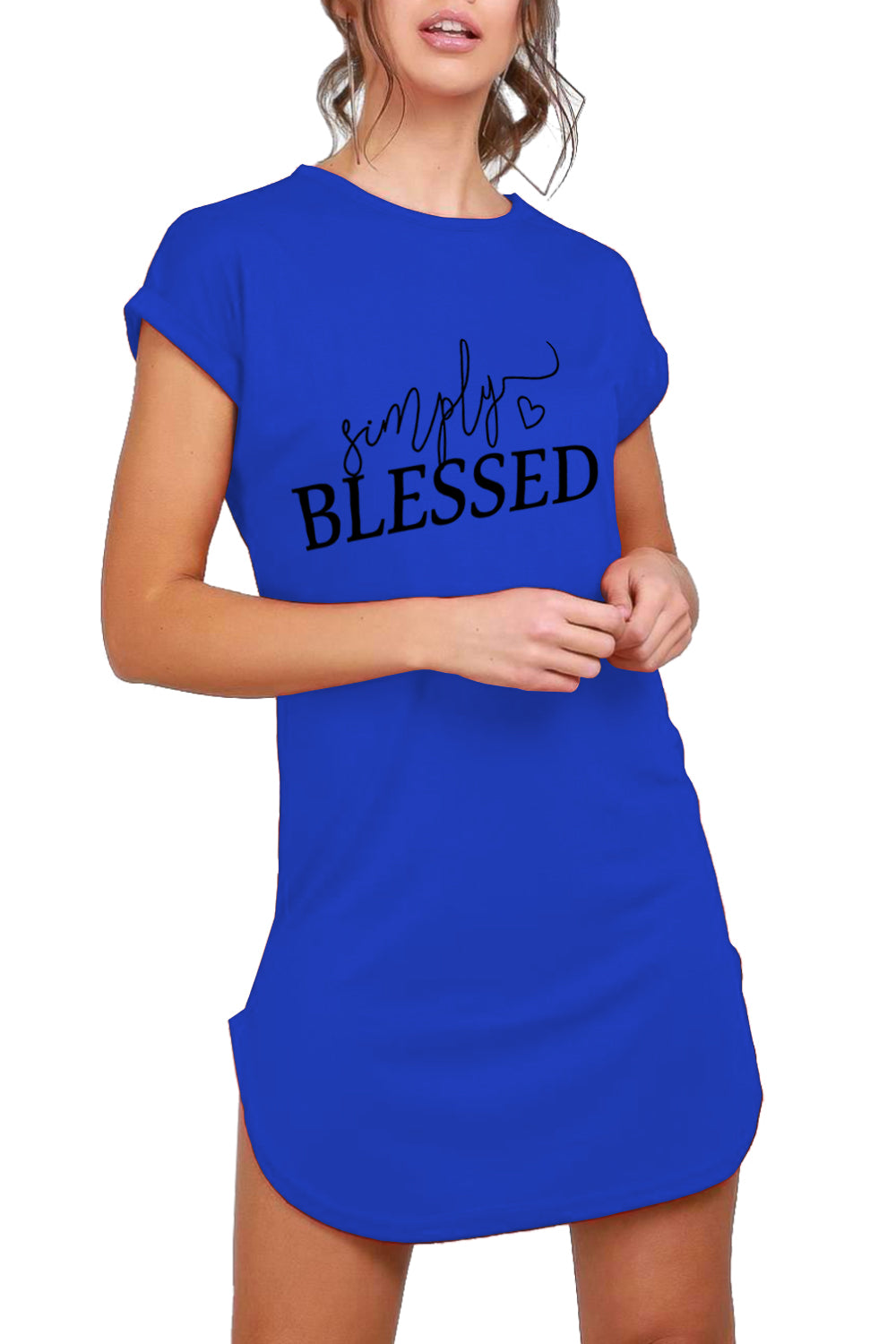 Kendra Simply Blessed Print Curved Hem T Shirt Dress