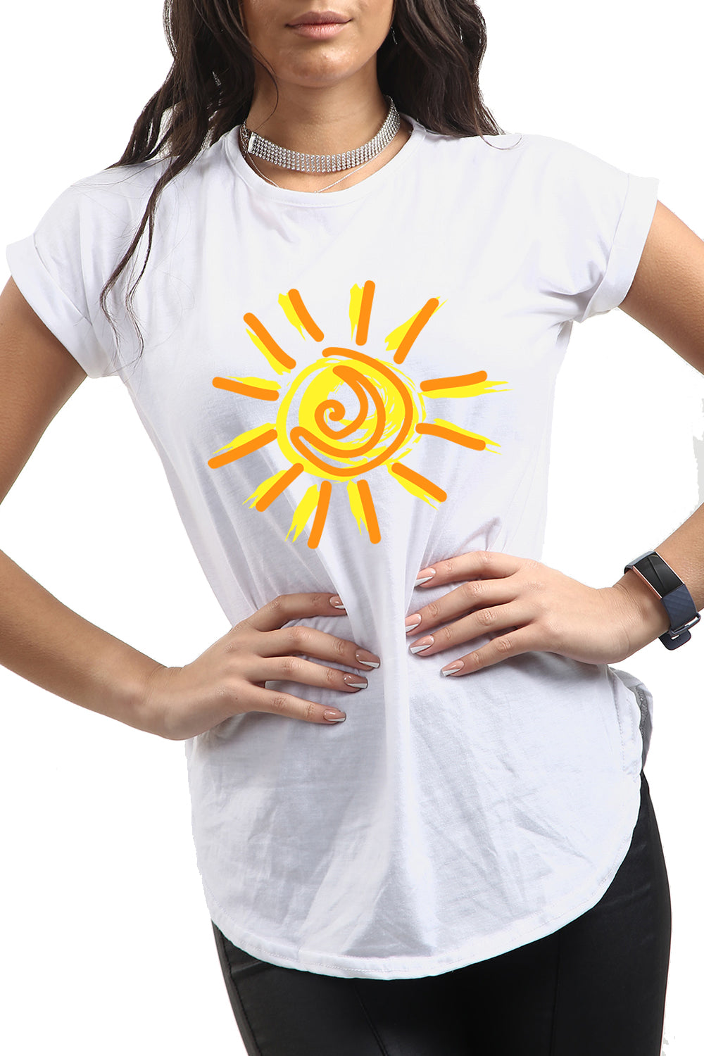 Rita Sun Printed Curved Hem Basic Top