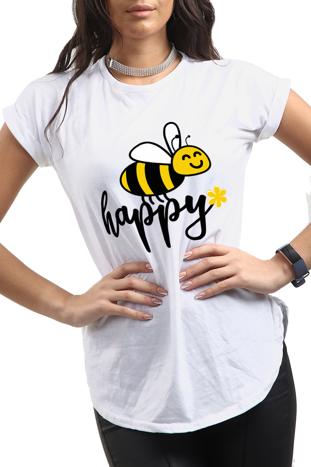 Julie Be Happy Print Basic T Shirt