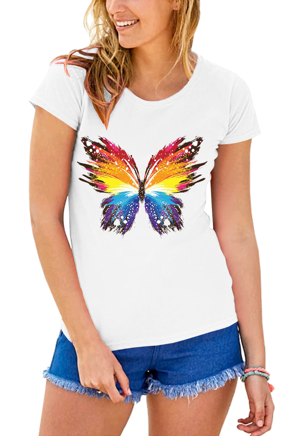 Eliza Butterfly Print Basic Stretchy Top