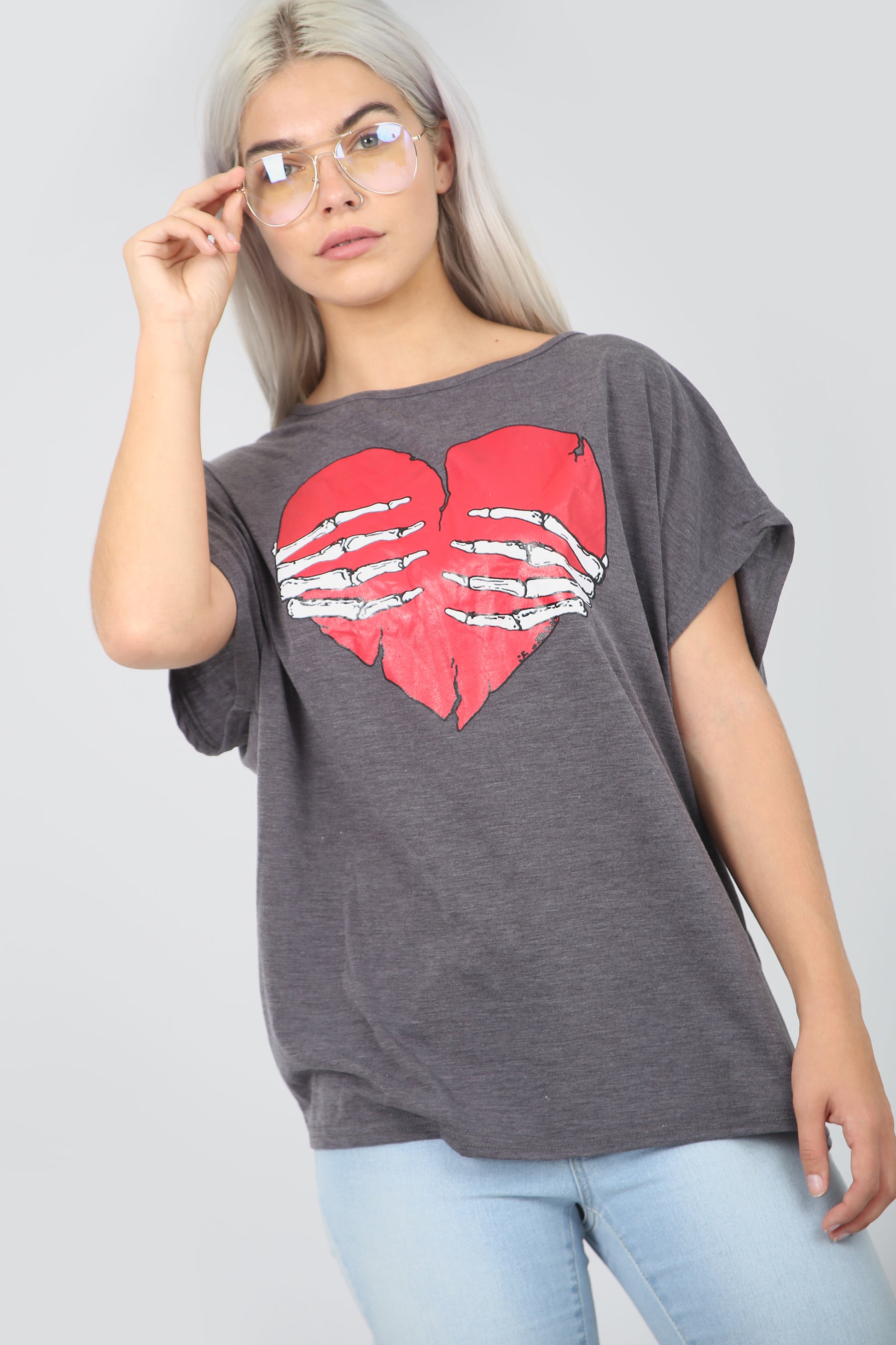 Halloween Graphic Print Oversize Grey Tshirt - bejealous-com
