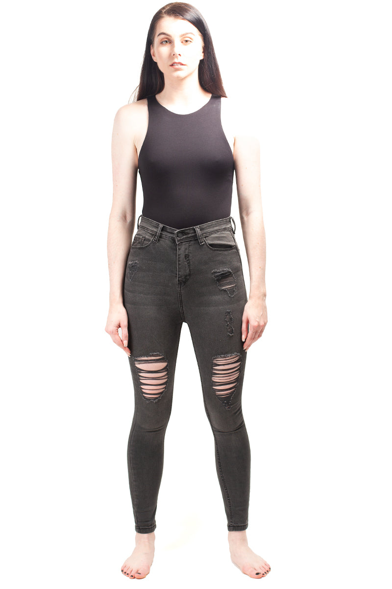 Olivia Plain Skinny Knee Cut Denim Jeans