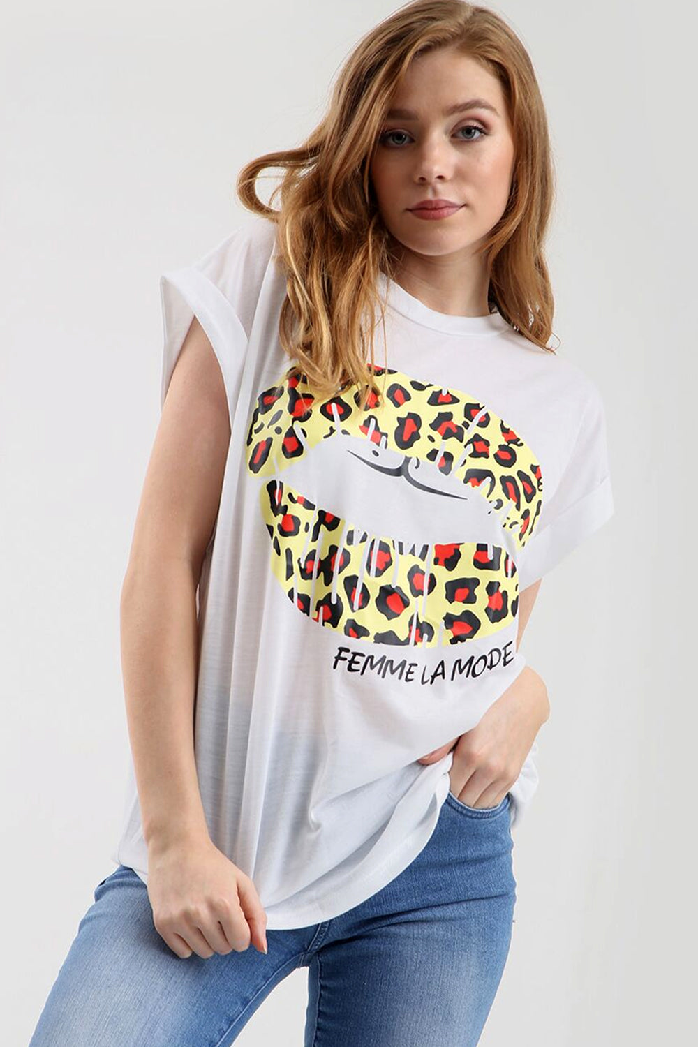 Leopard Print Lips Graphic Print Baggy Tshirt - bejealous-com