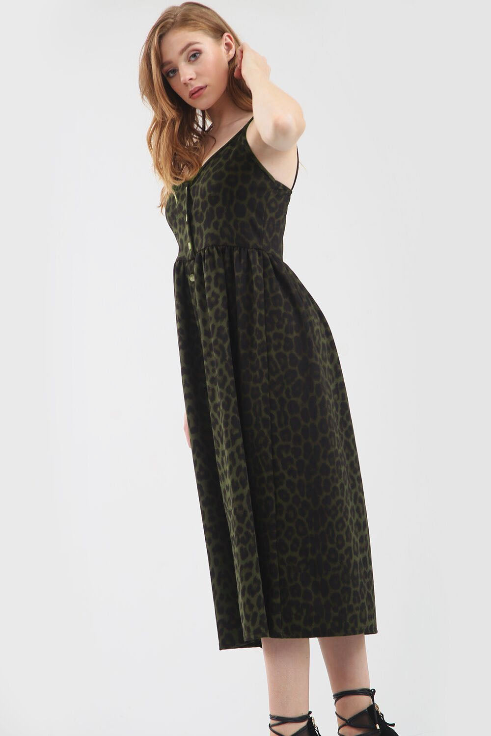 Breana Strappy Leopard Print Midi Swing Dress - bejealous-com