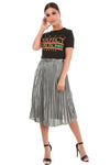 Metallic Silver High Waisted Pleated Midi Skirt - bejealous-com