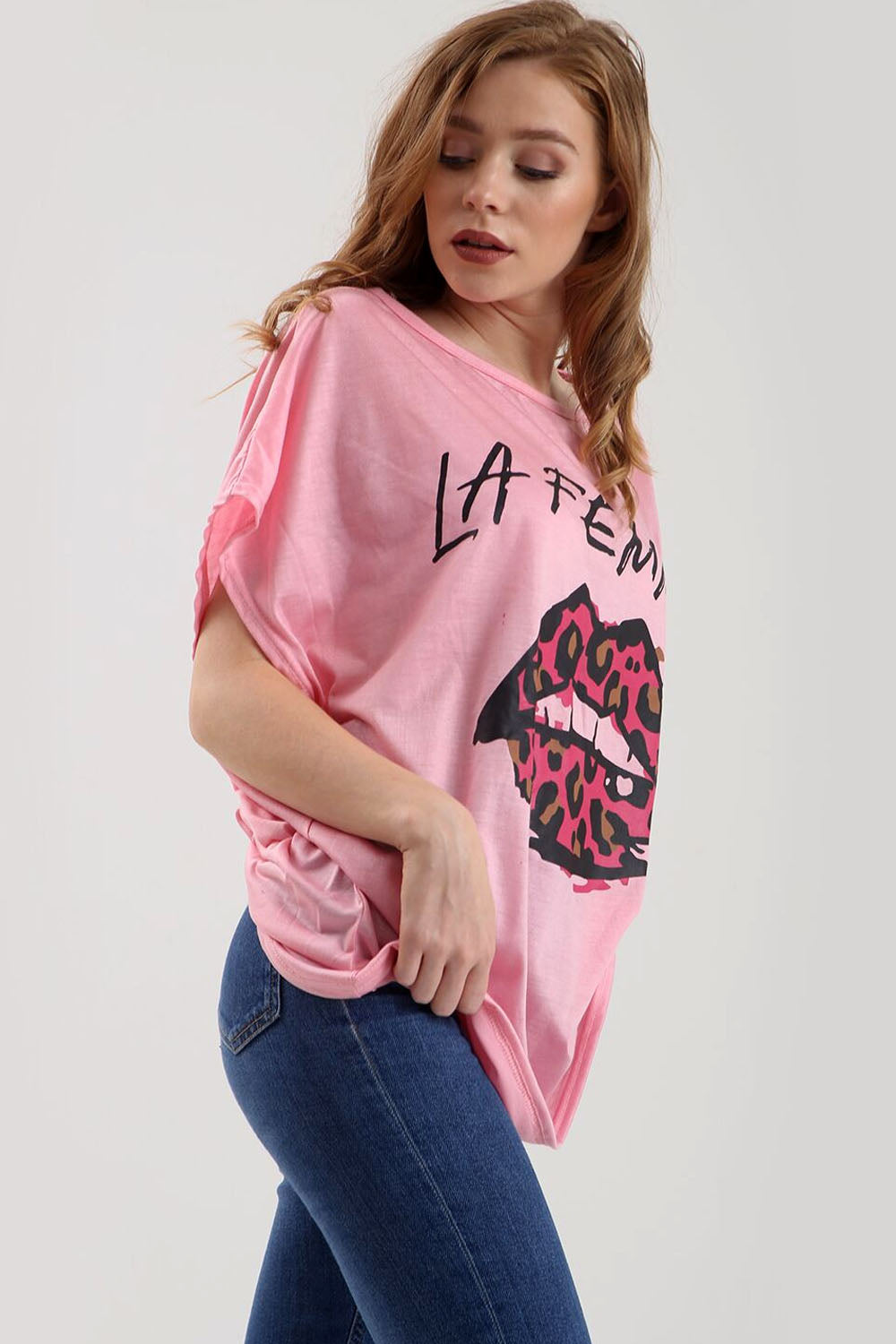 La Femme Graphic Print Oversize Pink Tshirt - bejealous-com