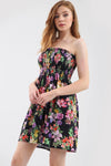 Tropical Print Strapless Shirring Mini Dress - bejealous-com