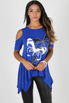 Cold Shoulder Butterfly Print Dipped Hem Top - bejealous-com