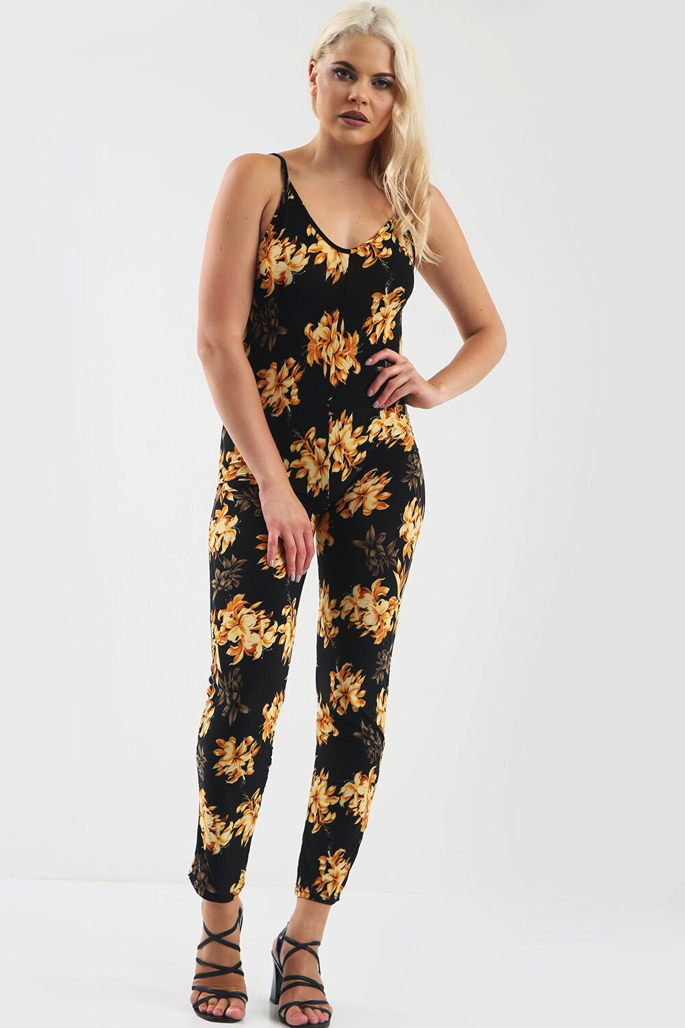 Strappy Red Floral Print Slim Leg Lycra Jumpsuit - bejealous-com