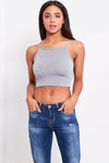 Strappy Grey Basic Jersey Cami Crop Top - bejealous-com