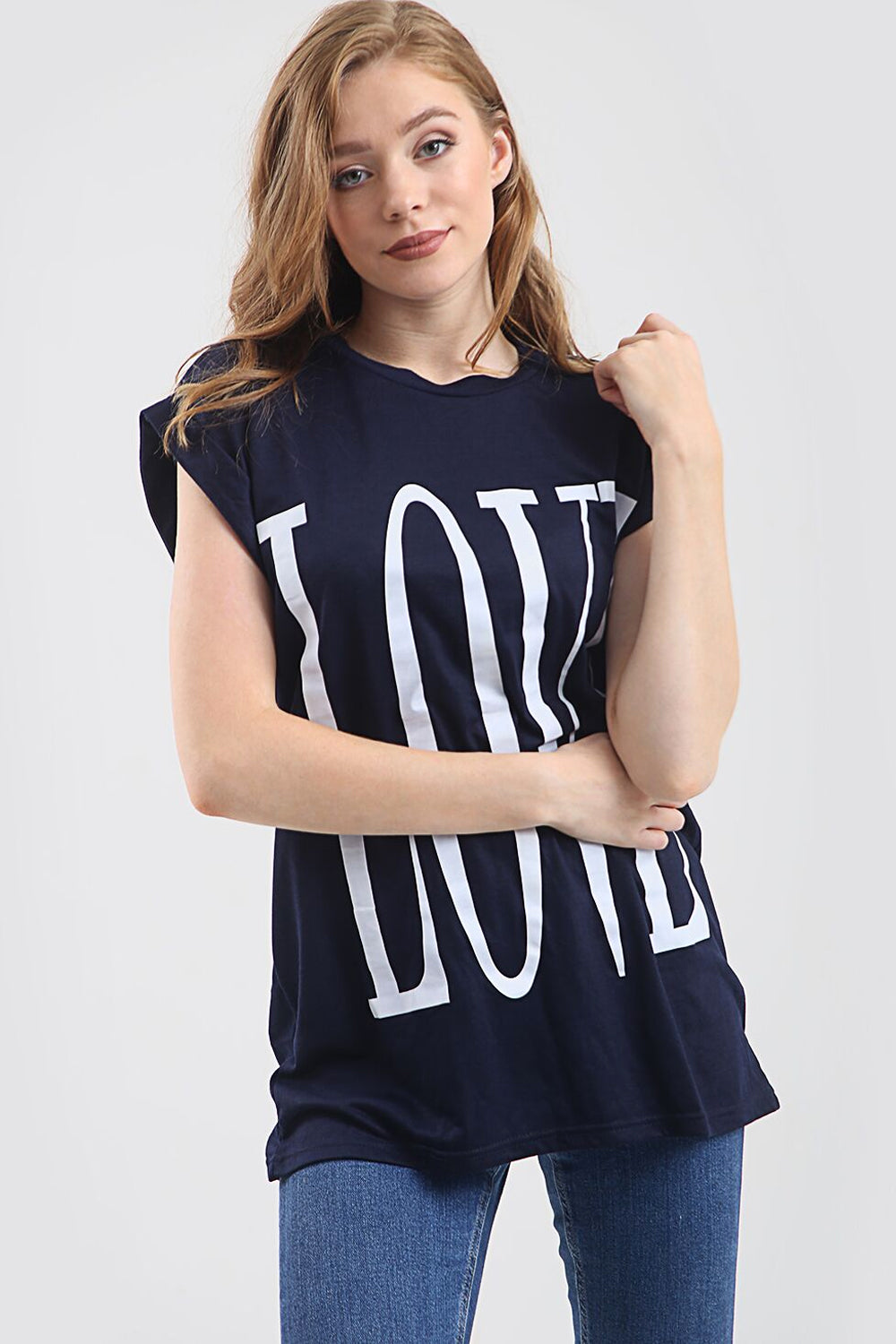 Love Slogan Print Oversized Roll Sleeve Tshirt - bejealous-com