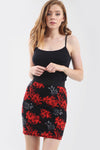 High Waisted Red Floral Print Mini Tube Skirt - bejealous-com