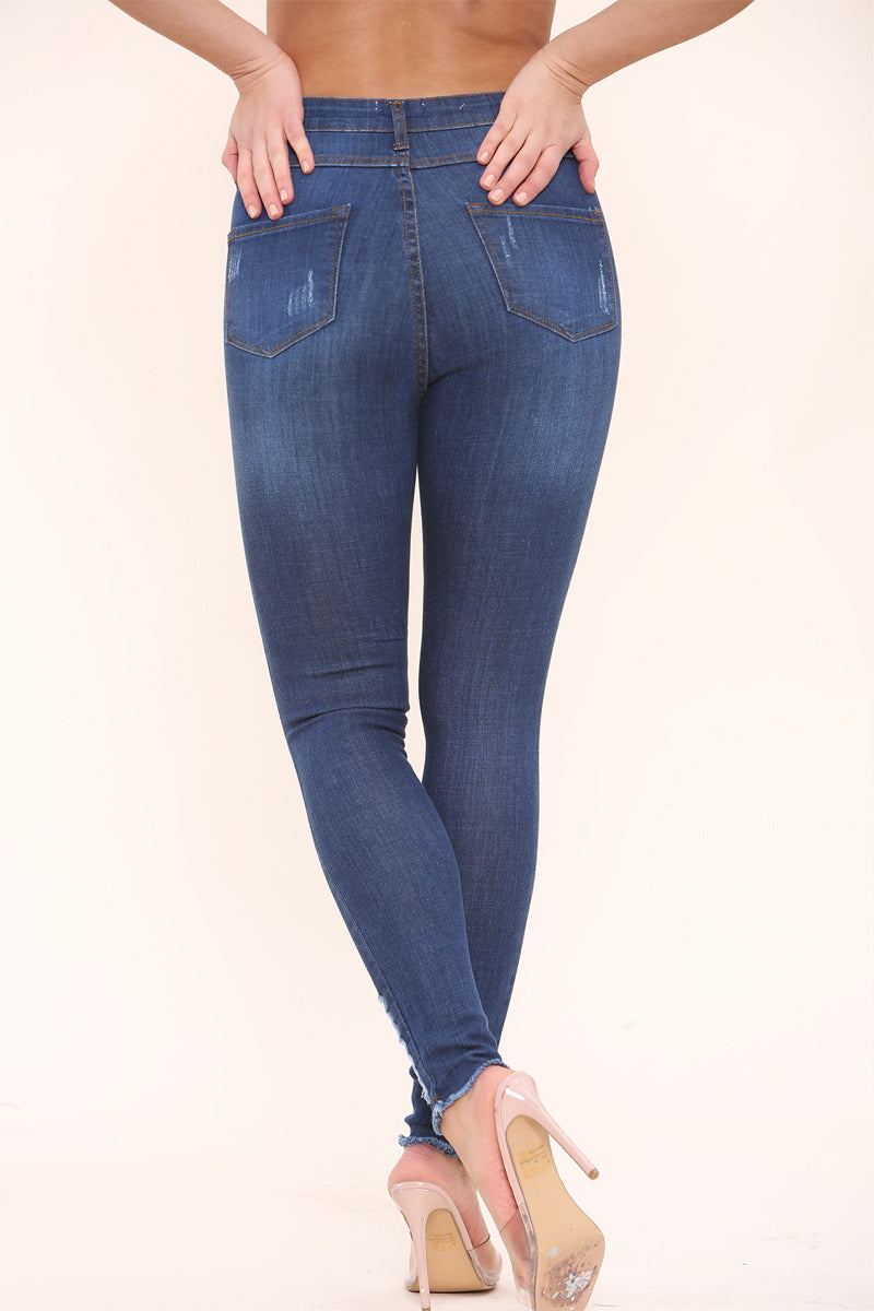 Olivia Plain Skinny Knee Cut Denim Jeans