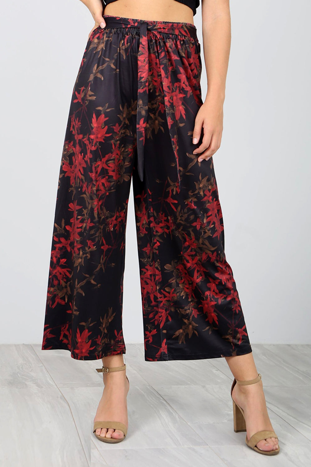 High Waist Floral Print Cropped Leg Culottes - bejealous-com