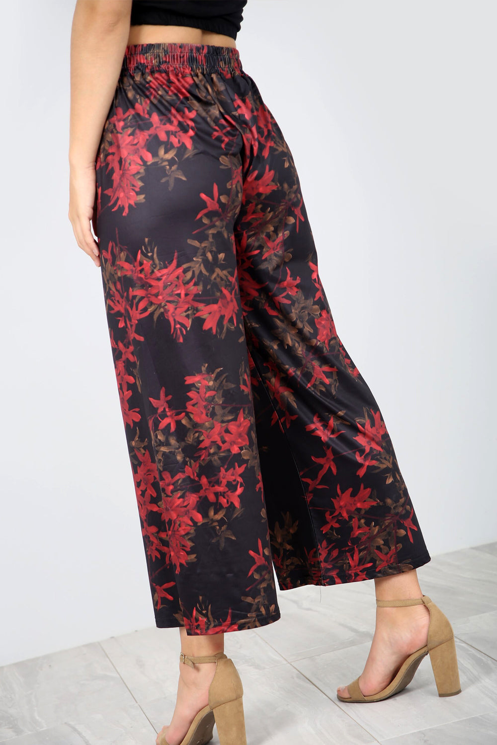 High Waist Floral Print Cropped Leg Culottes - bejealous-com