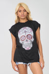 Short Sleeve Skull Print Loose Fit Tshirt - bejealous-com