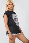 Short Sleeve Skull Print Loose Fit Tshirt - bejealous-com