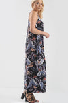 Blue Tropical Floral Print Loose Fit Maxi Dress - bejealous-com