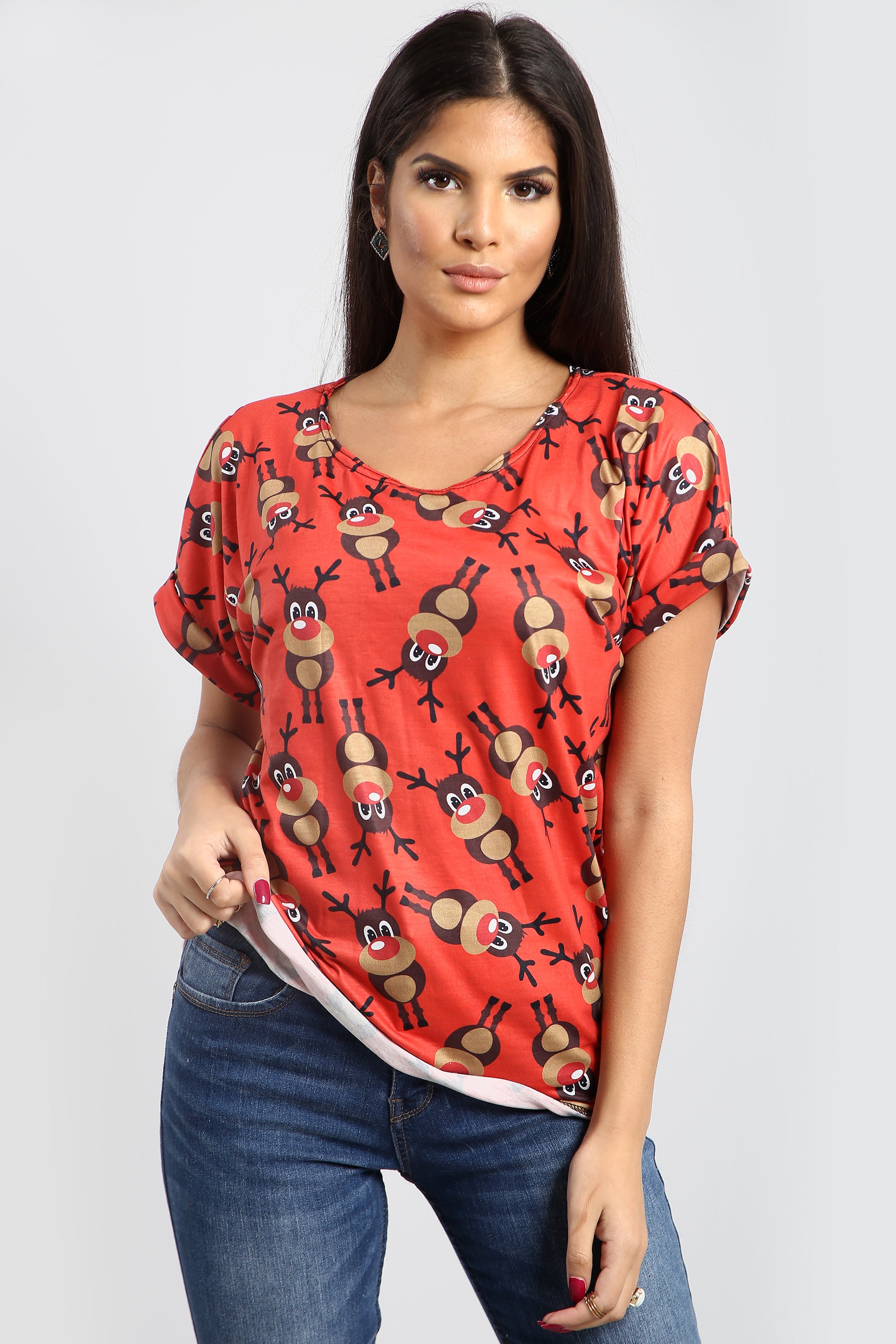 Isla Christmas Santa Reindeer Baggy T Shirt