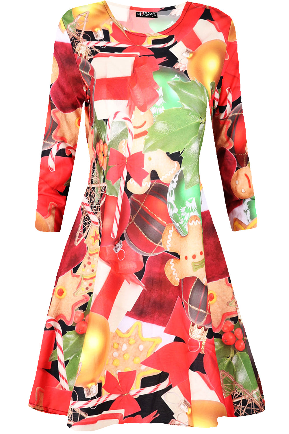 Emily Long Sleeve Christmas Print Swing Dress