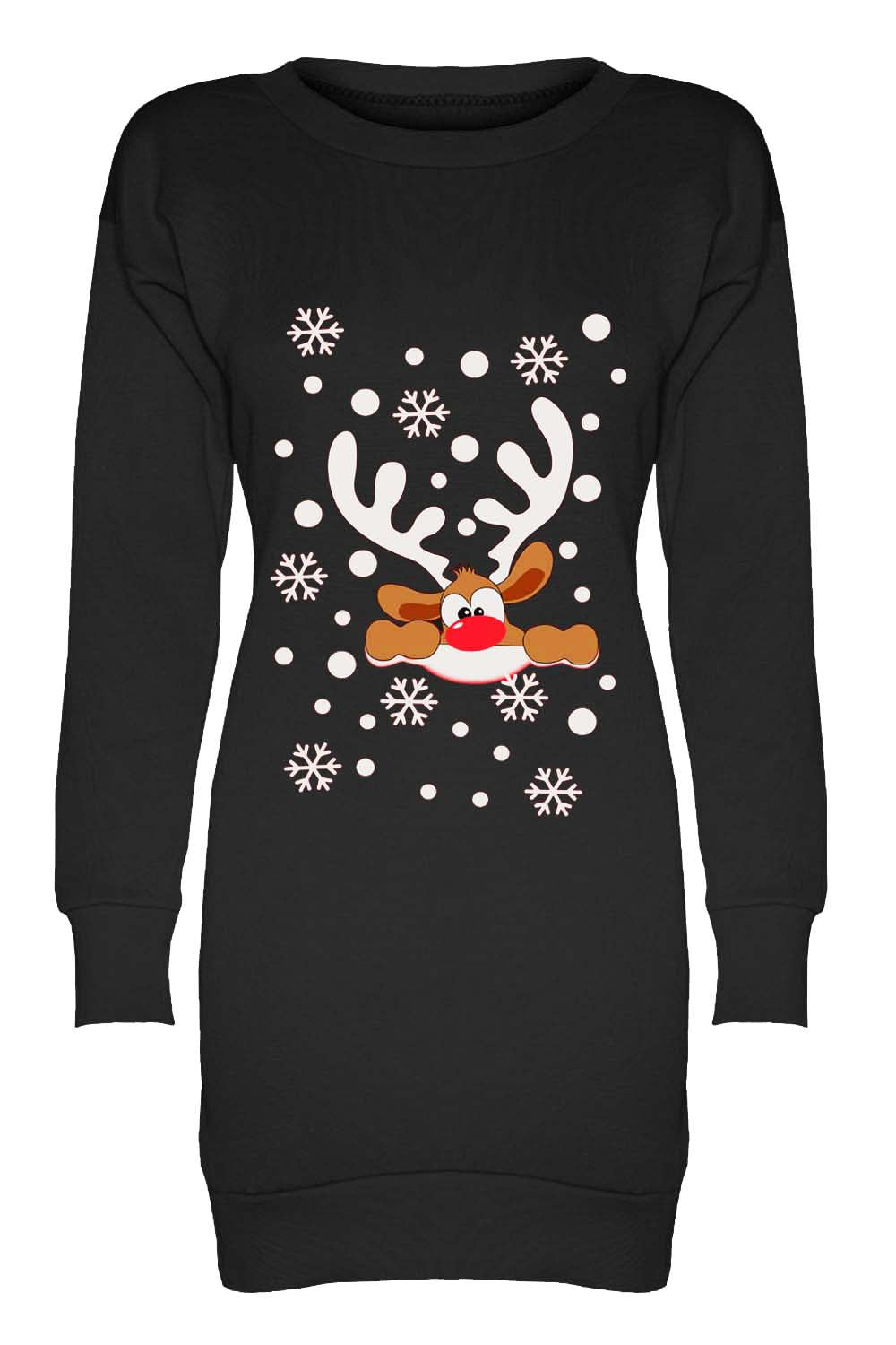 Reindeer Graphic Print Christmas Jumper Dress - bejealous-com