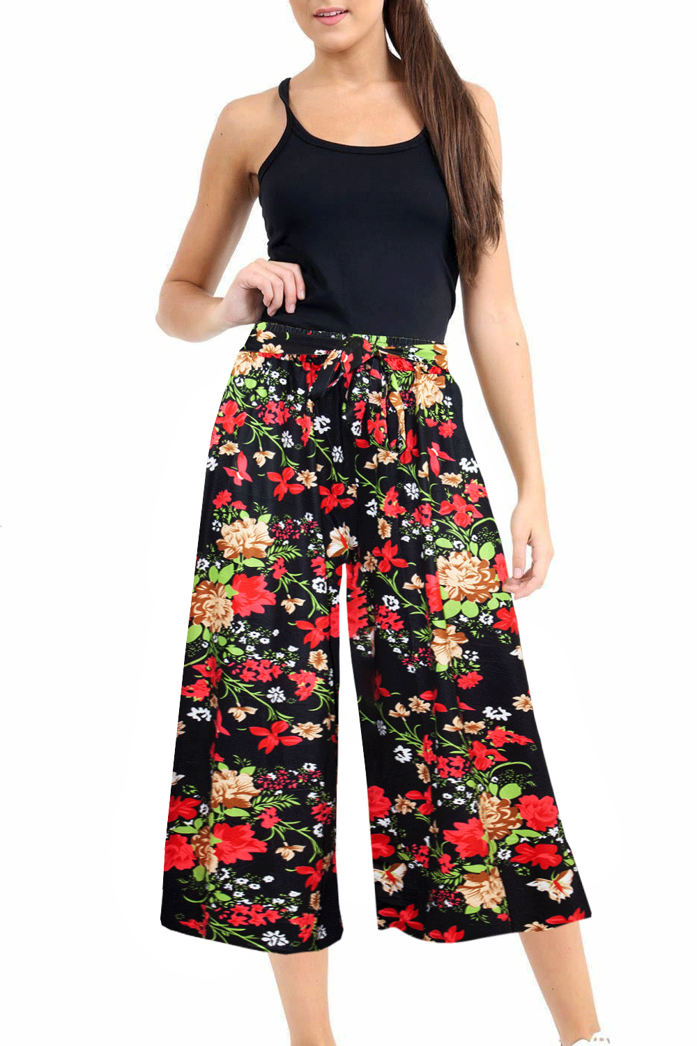 High Waist Floral Print Cropped Leg Culottes