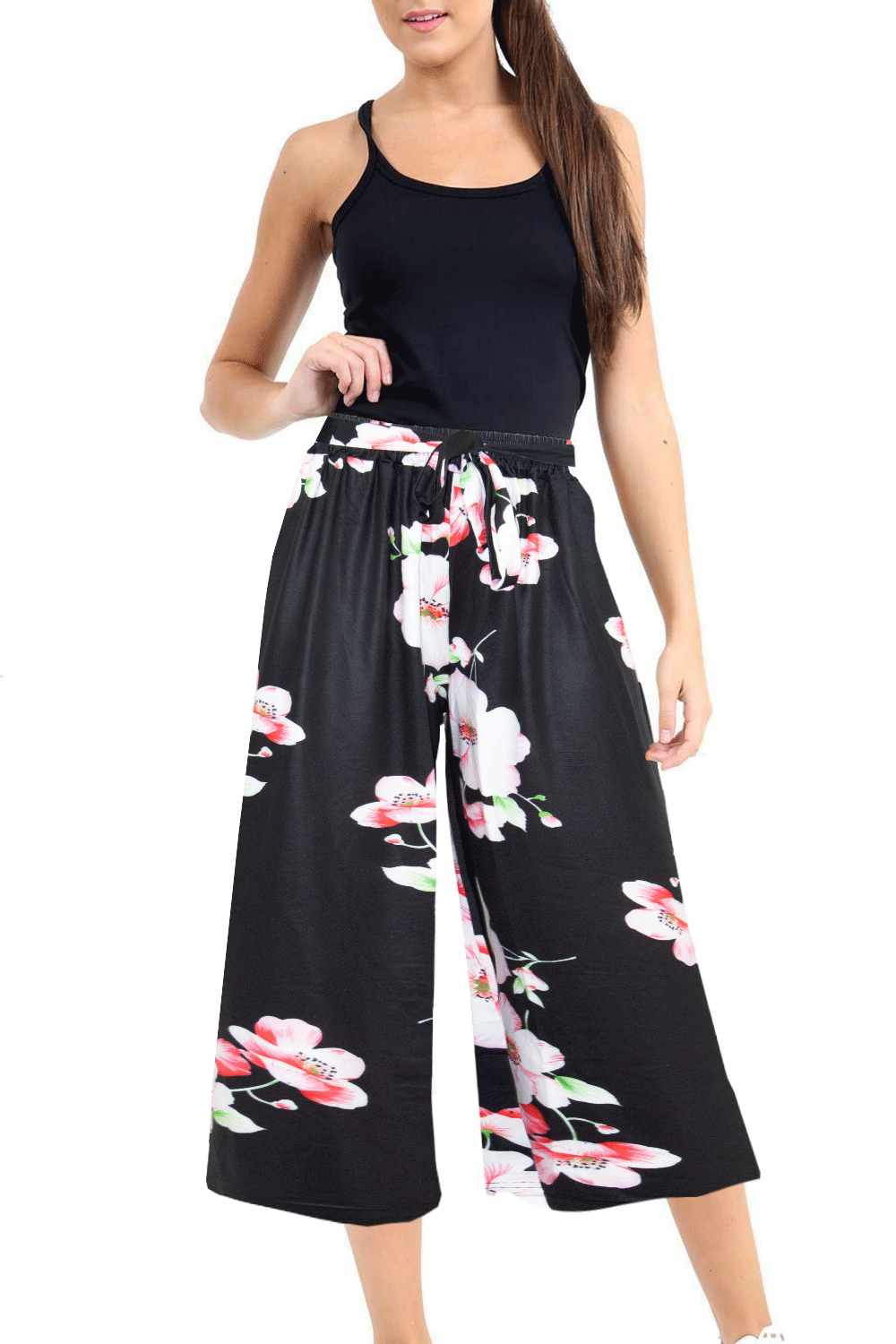 High Waist Floral Print Cropped Leg Culottes