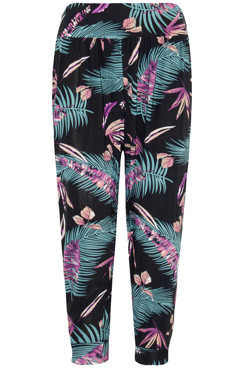 High Waist Red Floral Print Cuffed Leg Trousers