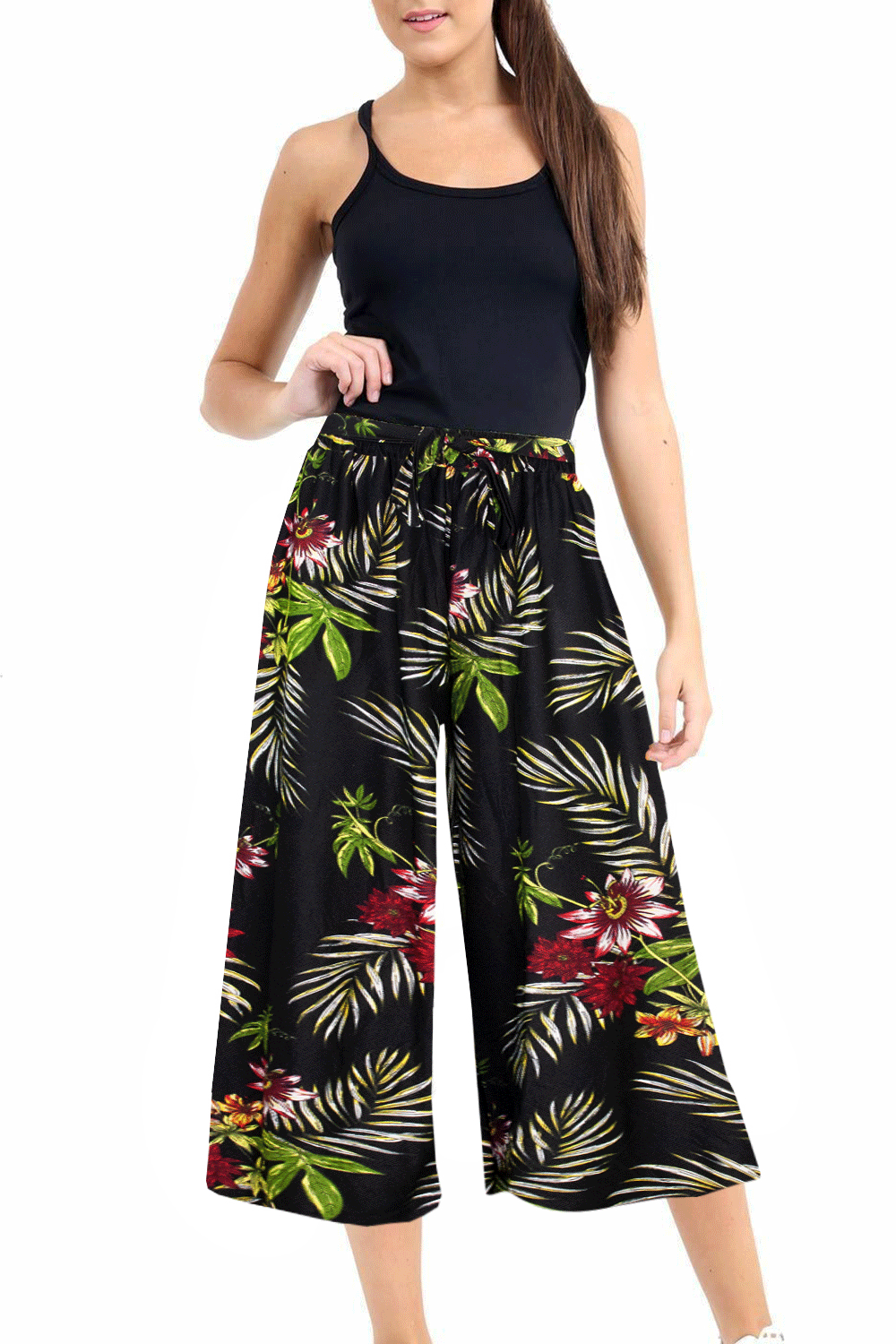 High Waist Floral Print Cropped Leg Culottes