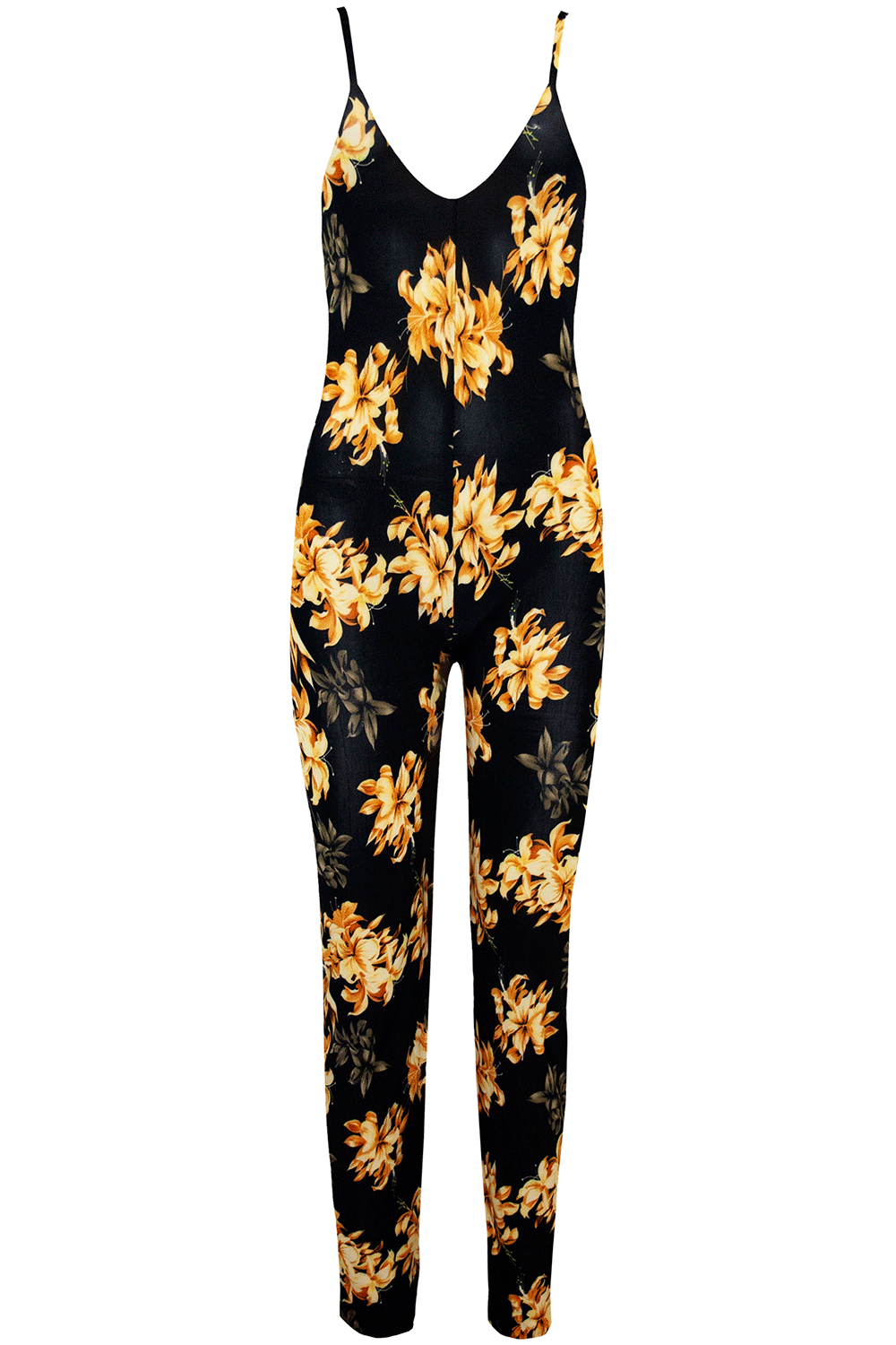 Strappy Blue Tropical Print Slim Leg Lycra Jumpsuit