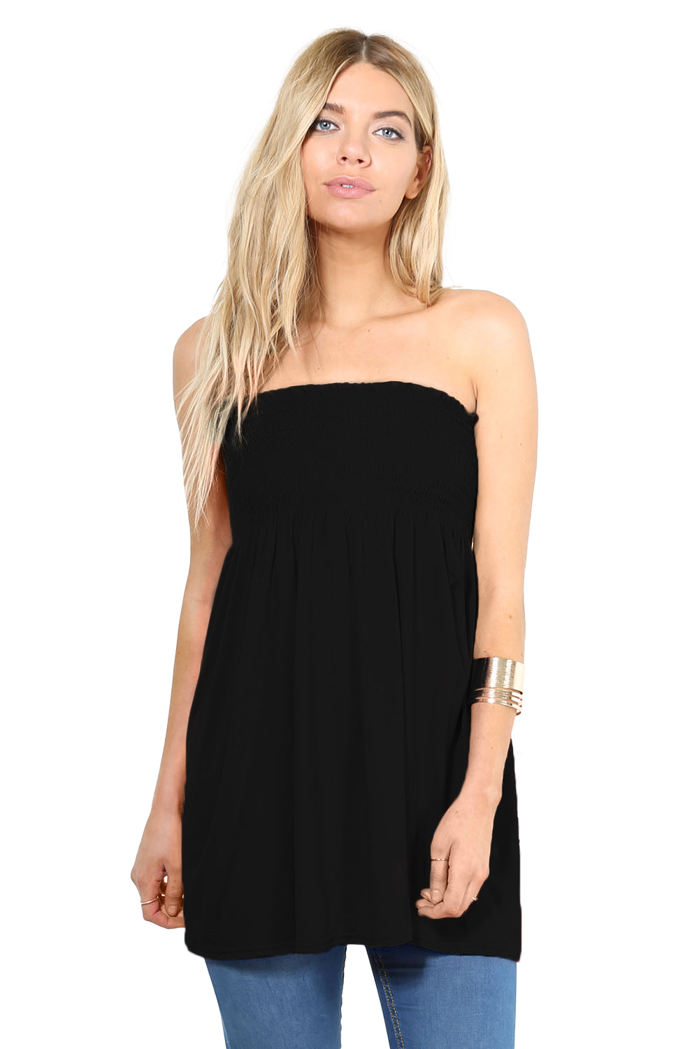 Shirring Bardot Basic Red Swing Top