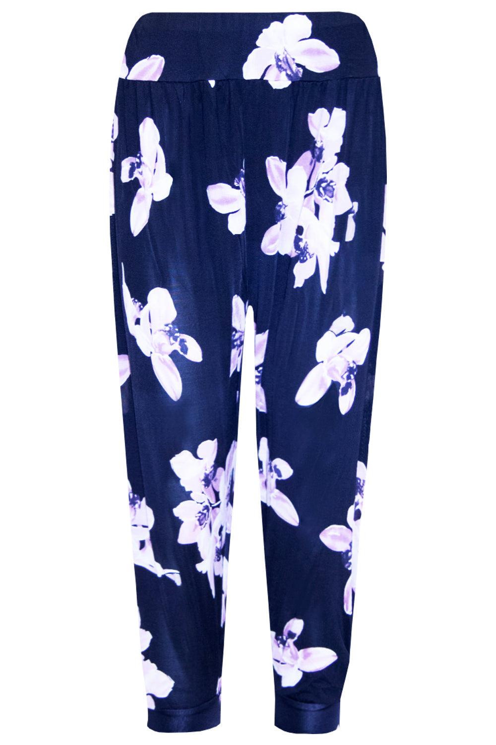 High Waist Red Floral Print Cuffed Leg Trousers