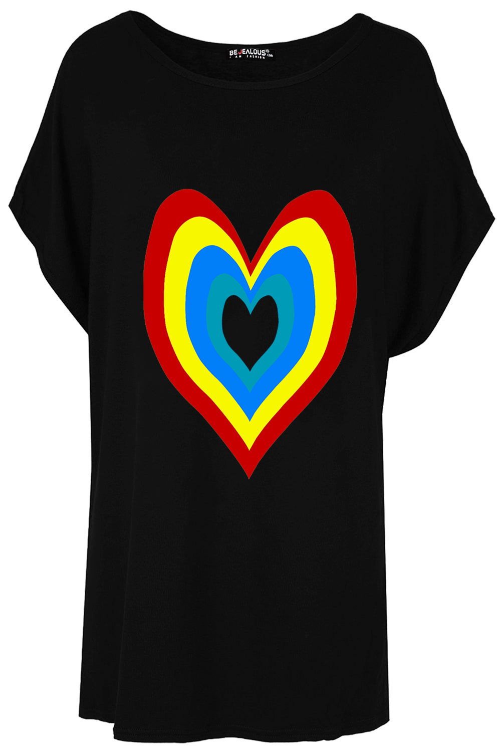 Isla Rainbow Heart Printed Batwing Oversized T Shirt