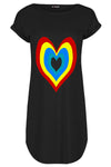 Emily Rainbow Heart Oversized Curved Hem Mini Tee Dress