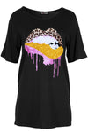 Lily Glitter Biting Leopard Lips Printed Baggy Oversized T Shirt