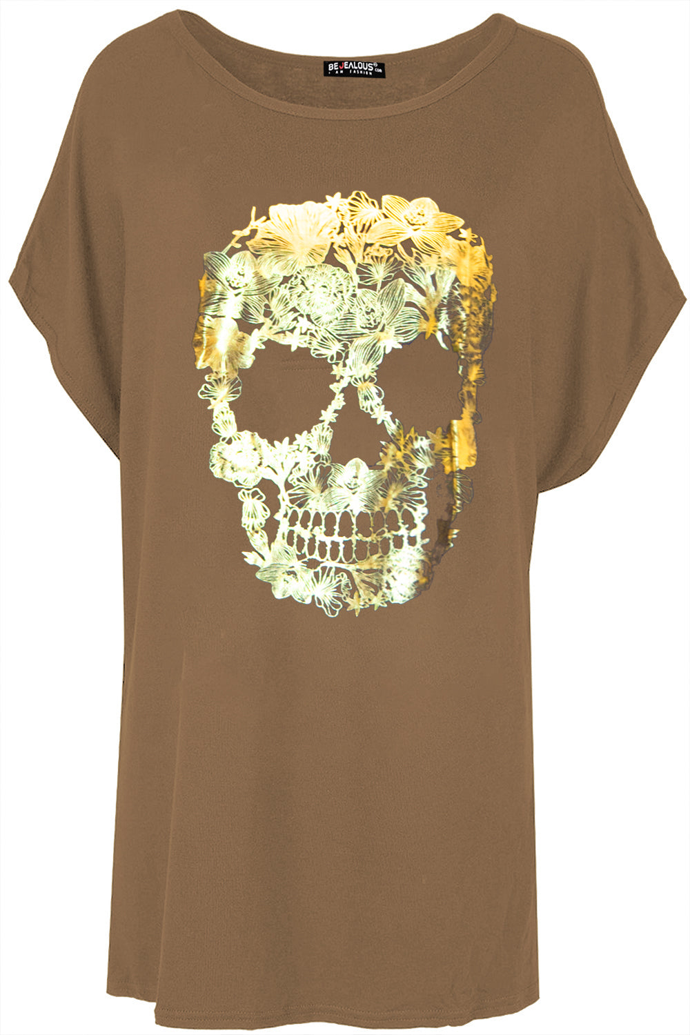 Lily Gold Foil Floral Skull Batwing Baggy Top