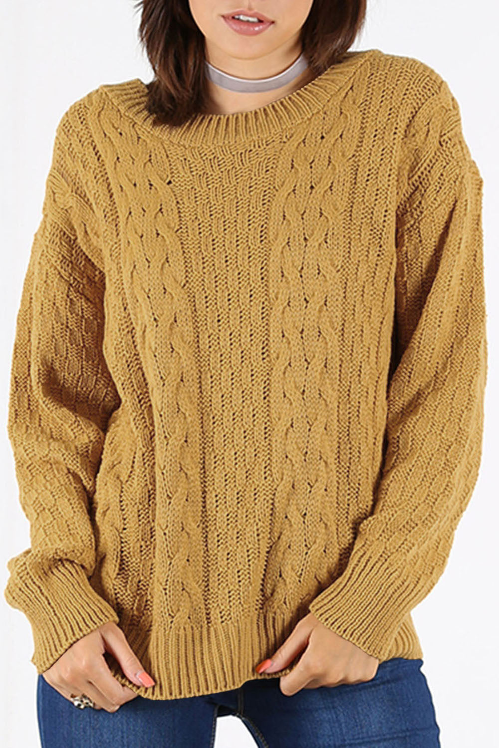 Long Sleeve Burgundy Cable Knit Jumper